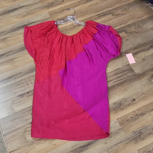 PHOEBE COUTURE 100% Silk Hot Pink & Purple Colorblock Shift Dress - Picture 2 of 14